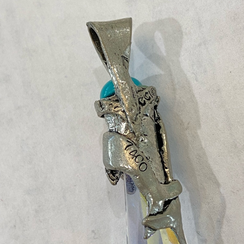 Silver Quartz Crystal Turquoise Pendant Necklace dolphins vintage signed - Picture 10 of 14